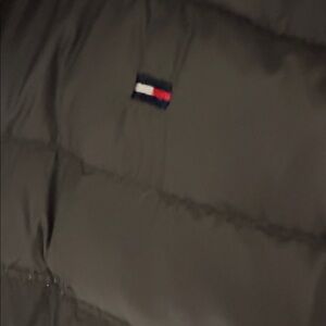 Tommy Hilfiger Universal Dark Gray and Orange Puffer Jacket with Attached hood!